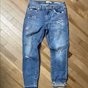 Guess Blue Cropped Ankle Jeans with Distressed Style Vintage size 28